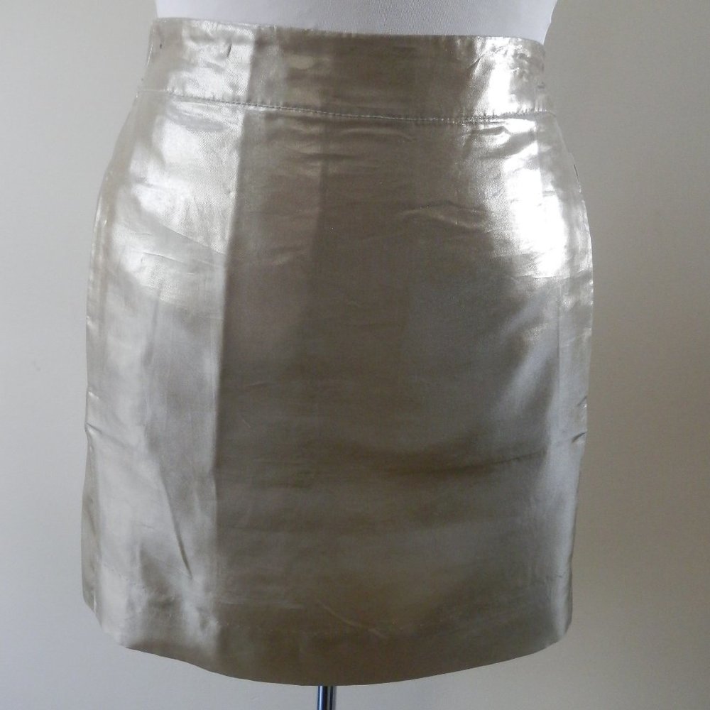 J. Crew Metallic Gold Silk Mini Skirt - Picture 1 of 5